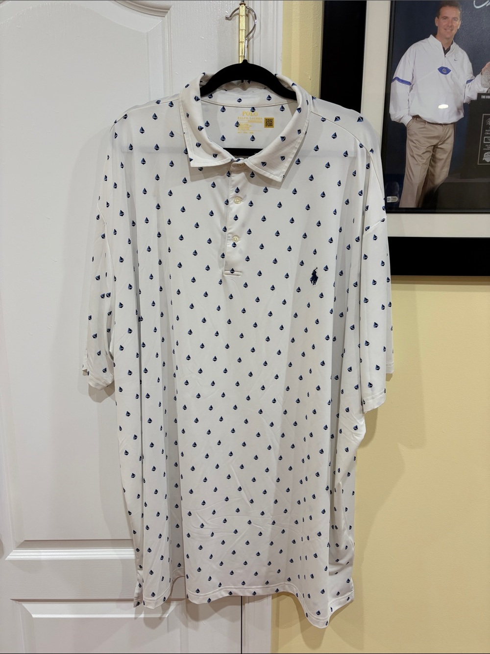 Polo by Ralph Lauren White Polo with Navy Sailboat Print